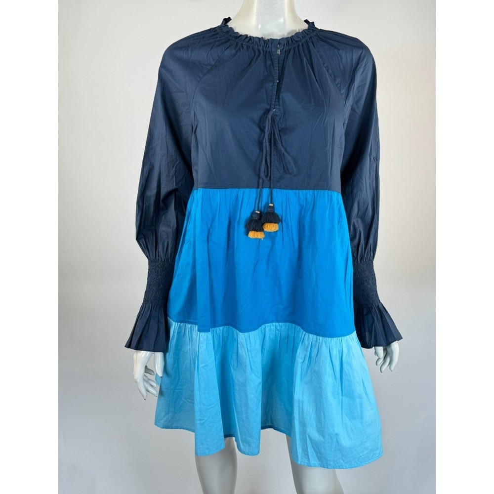 Figue Bella Tassel Dress Women‎ S EUC $395 Long Sleeve Pockets Cotton Colorblock